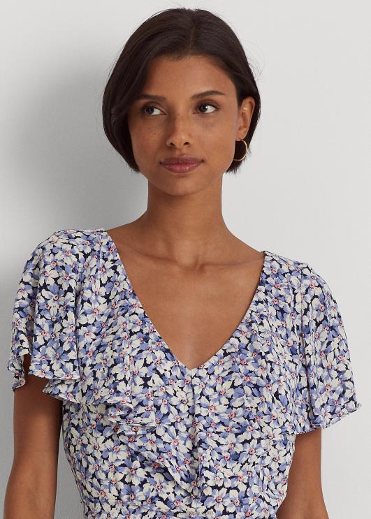 Ralph Lauren naised lilleline vööga mullikreppkleit PR0V4098 sinine/kreem/roosa