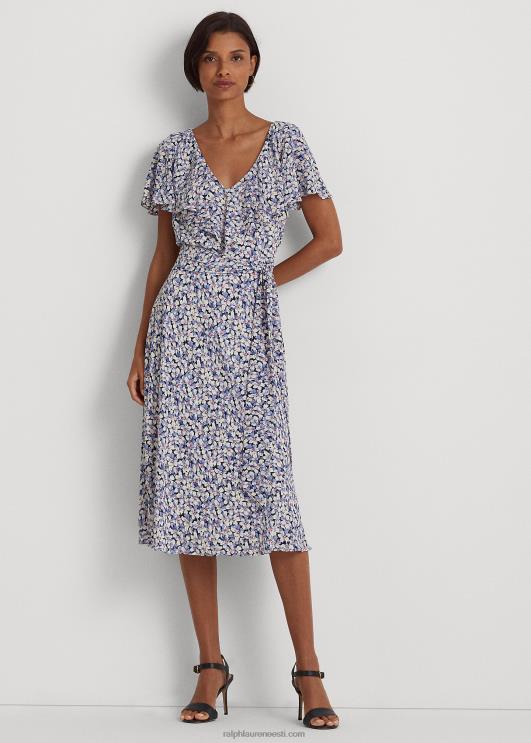 Ralph Lauren naised lilleline vööga mullikreppkleit PR0V4449 sinine/kreem/roosa