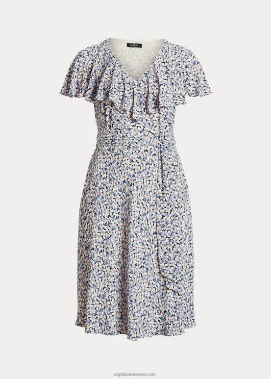 Ralph Lauren naised lilleline vööga mullikreppkleit PR0V4633 sinine/kreem/roosa