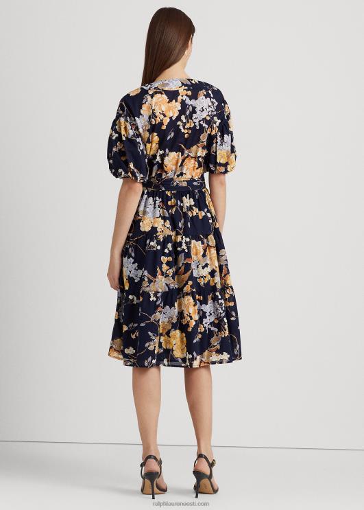 Ralph Lauren naised lilleline vööga puuvillane voile kleit PR0V4055 mereväe multi