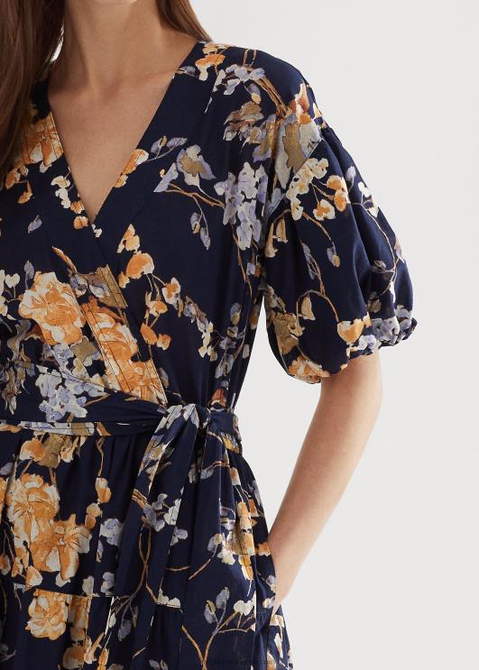 Ralph Lauren naised lilleline vööga puuvillane voile kleit PR0V4055 mereväe multi