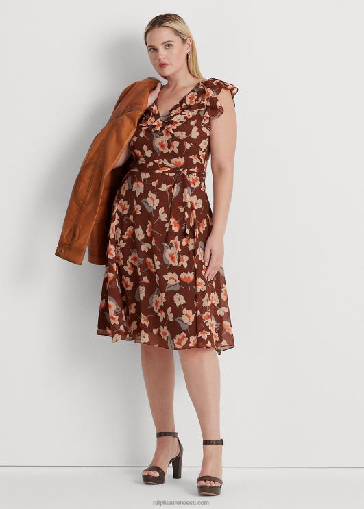 Ralph Lauren naised lilleline volangidega georgette kleit PR0V4517 maroon/apelsin/koor