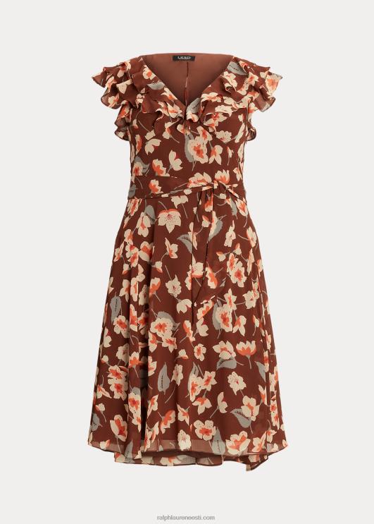 Ralph Lauren naised lilleline volangidega georgette kleit PR0V4517 maroon/apelsin/koor
