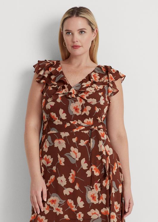 Ralph Lauren naised lilleline volangidega georgette kleit PR0V4517 maroon/apelsin/koor