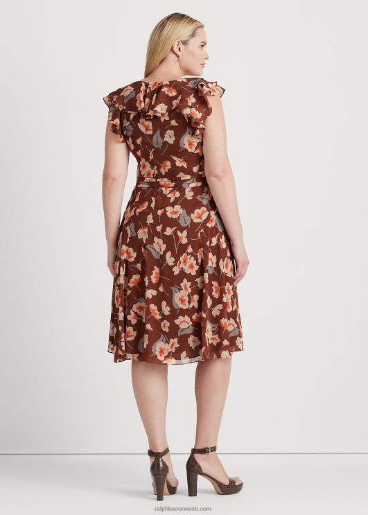 Ralph Lauren naised lilleline volangidega georgette kleit PR0V4517 maroon/apelsin/koor