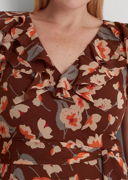 Ralph Lauren naised lilleline volangidega georgette kleit PR0V4517 maroon/apelsin/koor