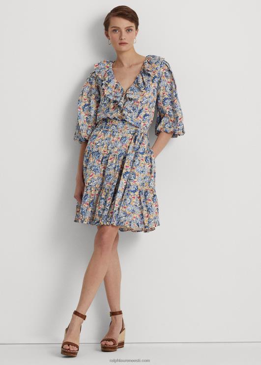 Ralph Lauren naised lilleline volangidega puuvillane voile kleit PR0V4845 sinine/roosa multi