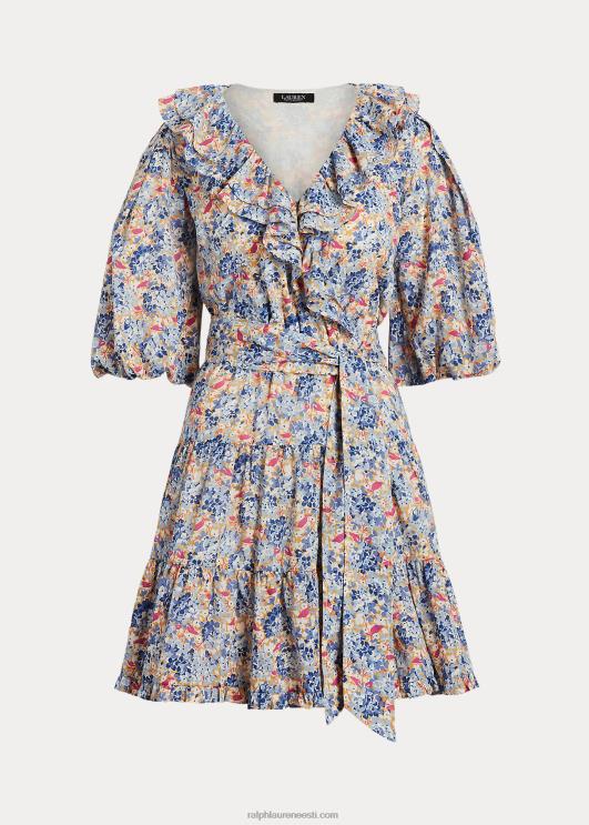 Ralph Lauren naised lilleline volangidega puuvillane voile kleit PR0V4845 sinine/roosa multi