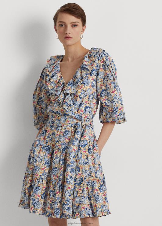 Ralph Lauren naised lilleline volangidega puuvillane voile kleit PR0V4845 sinine/roosa multi