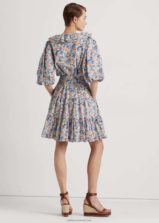 Ralph Lauren naised lilleline volangidega puuvillane voile kleit PR0V4845 sinine/roosa multi