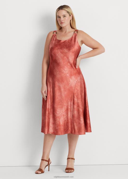 Ralph Lauren naised lipsuvärvi-prindiga sõrmuseäärisega satiinkleit PR0V4516 punane päikesekivi multi