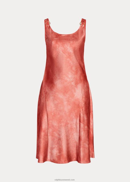 Ralph Lauren naised lipsuvärvi-prindiga sõrmuseäärisega satiinkleit PR0V4516 punane päikesekivi multi