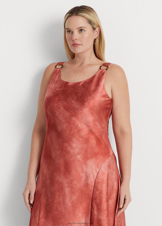 Ralph Lauren naised lipsuvärvi-prindiga sõrmuseäärisega satiinkleit PR0V4516 punane päikesekivi multi