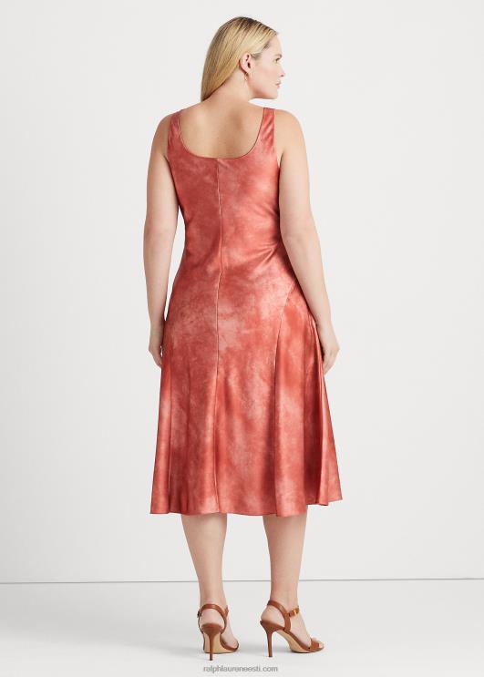 Ralph Lauren naised lipsuvärvi-prindiga sõrmuseäärisega satiinkleit PR0V4516 punane päikesekivi multi