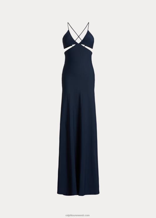 Ralph Lauren naised päitsetega väljalõikega kampsun õhtukleit PR0V3509 luksuslik merevägi