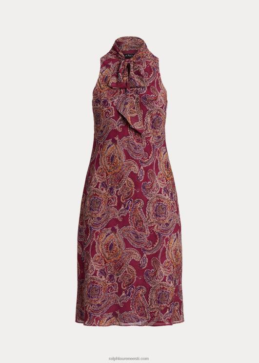 Ralph Lauren naised paisley crinkle Georgette lipsukaelusega kleit PR0V4497 Burgundia multi
