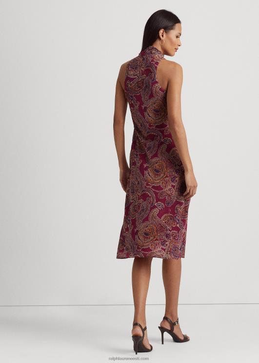 Ralph Lauren naised paisley crinkle Georgette lipsukaelusega kleit PR0V9156 Burgundia multi