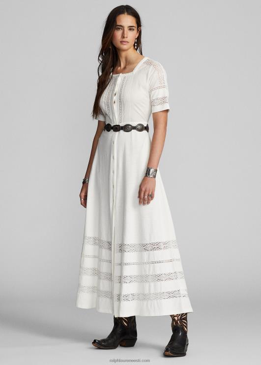 Ralph Lauren naised pitsääristega linasest-puuvillasest trikookleit PR0V3631 määrdunudvalge