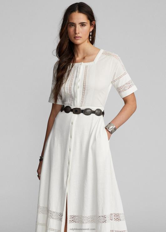 Ralph Lauren naised pitsääristega linasest-puuvillasest trikookleit PR0V3631 määrdunudvalge