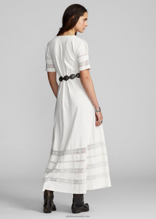 Ralph Lauren naised pitsääristega linasest-puuvillasest trikookleit PR0V3631 määrdunudvalge