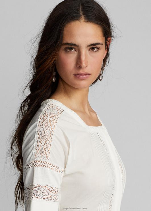 Ralph Lauren naised pitsääristega linasest-puuvillasest trikookleit PR0V3631 määrdunudvalge