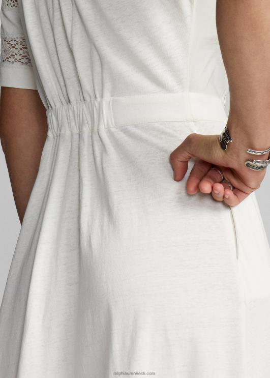 Ralph Lauren naised pitsääristega linasest-puuvillasest trikookleit PR0V3631 määrdunudvalge