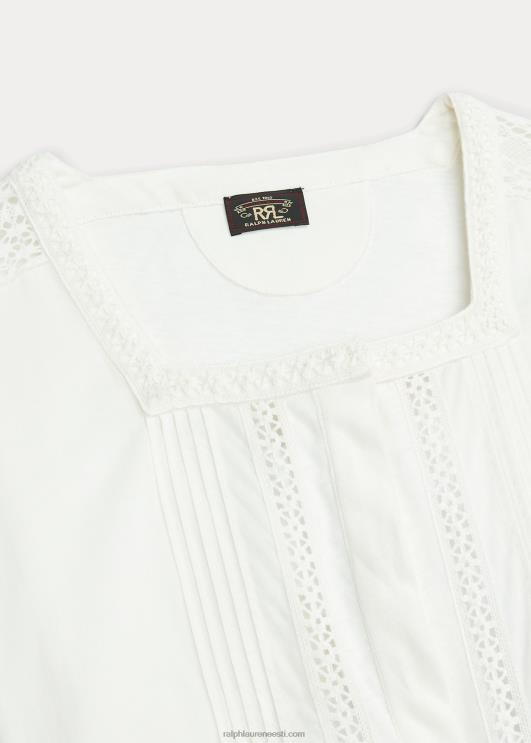 Ralph Lauren naised pitsääristega linasest-puuvillasest trikookleit PR0V3631 määrdunudvalge