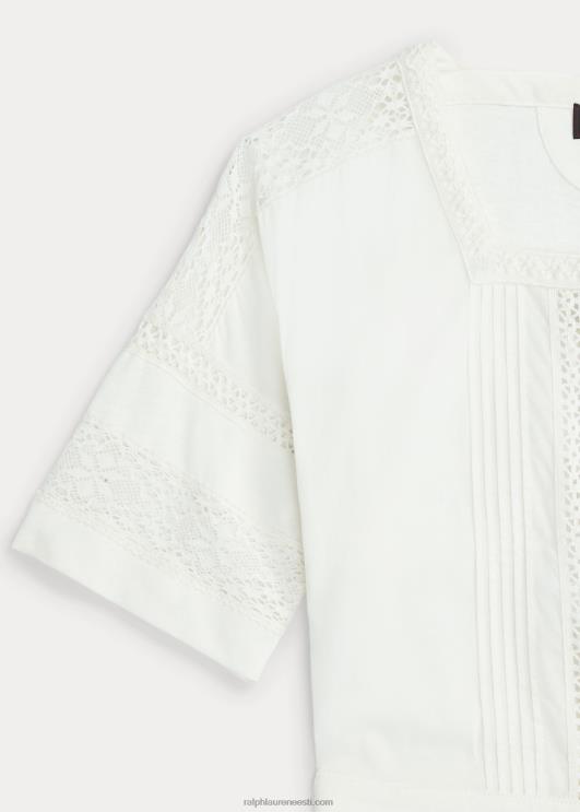 Ralph Lauren naised pitsääristega linasest-puuvillasest trikookleit PR0V3631 määrdunudvalge