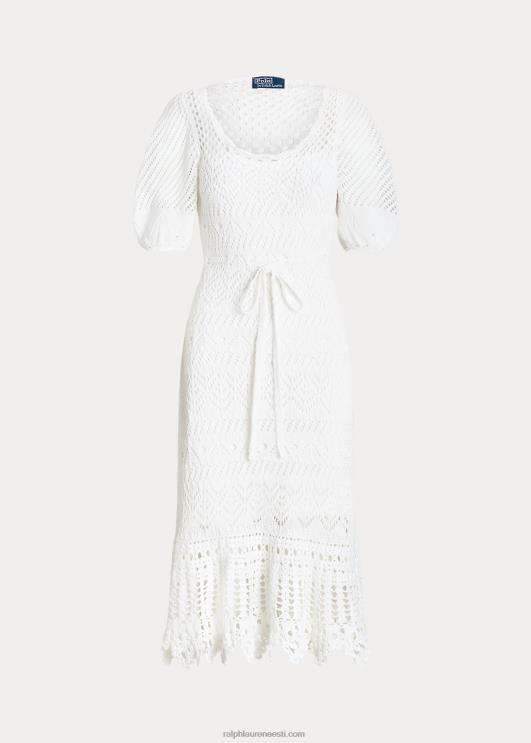 Ralph Lauren naised pointelle-kootud puuvillane kleit PR0V3073 valge
