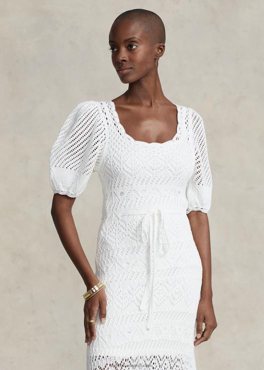 Ralph Lauren naised pointelle-kootud puuvillane kleit PR0V3073 valge