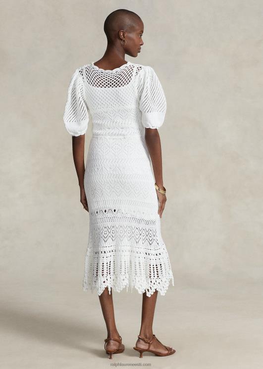 Ralph Lauren naised pointelle-kootud puuvillane kleit PR0V3073 valge