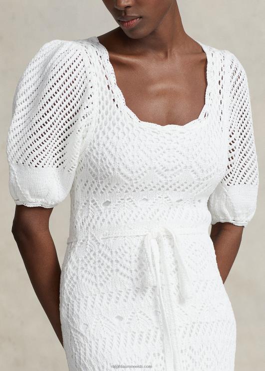 Ralph Lauren naised pointelle-kootud puuvillane kleit PR0V3073 valge
