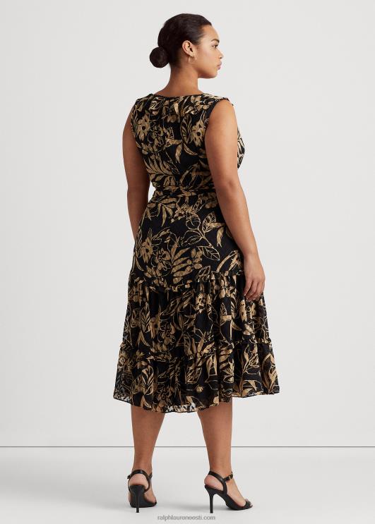 Ralph Lauren naised prindiga kortsus Georgette kleit PR0V4961 must/pruun