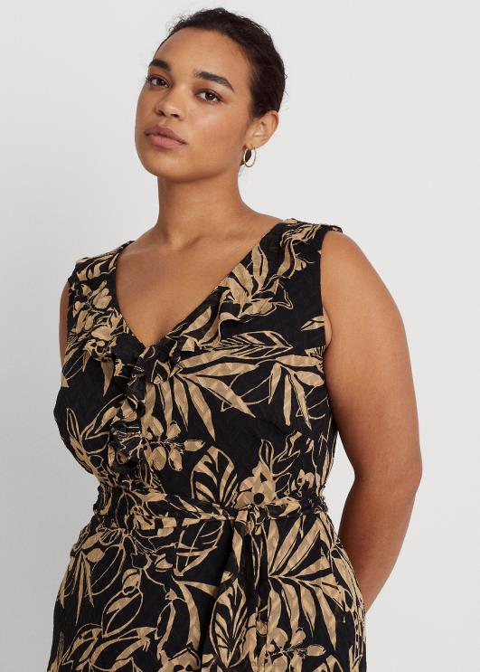 Ralph Lauren naised prindiga kortsus Georgette kleit PR0V4961 must/pruun