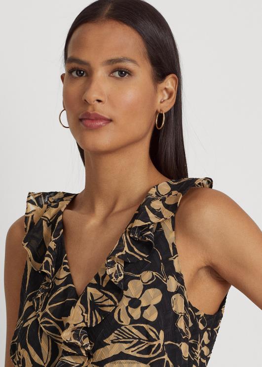 Ralph Lauren naised prindiga kortsus Georgette kleit PR0V9506 must/pruun