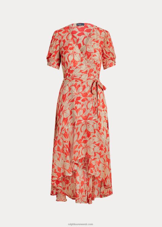 Ralph Lauren naised prindiga kortsus georgette ümbriskleit PR0V3214 kaselehtede trükk