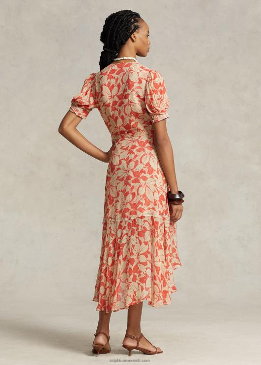 Ralph Lauren naised prindiga kortsus georgette ümbriskleit PR0V3214 kaselehtede trükk