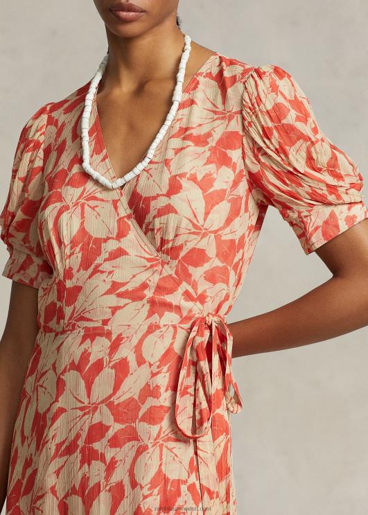 Ralph Lauren naised prindiga kortsus georgette ümbriskleit PR0V3214 kaselehtede trükk