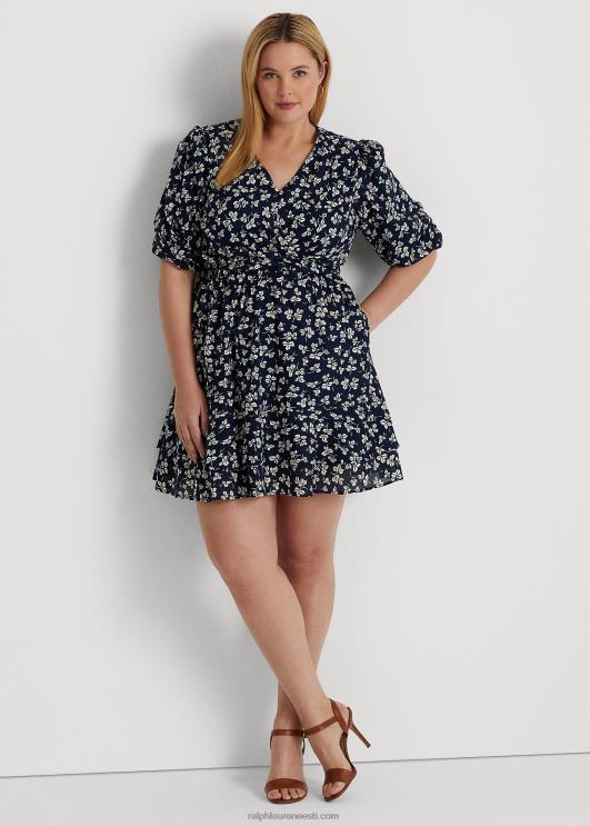 Ralph Lauren naised prindiga lips-ees puuvillane puhvis varrukatega kleit PR0V4701 merevägi/kreem