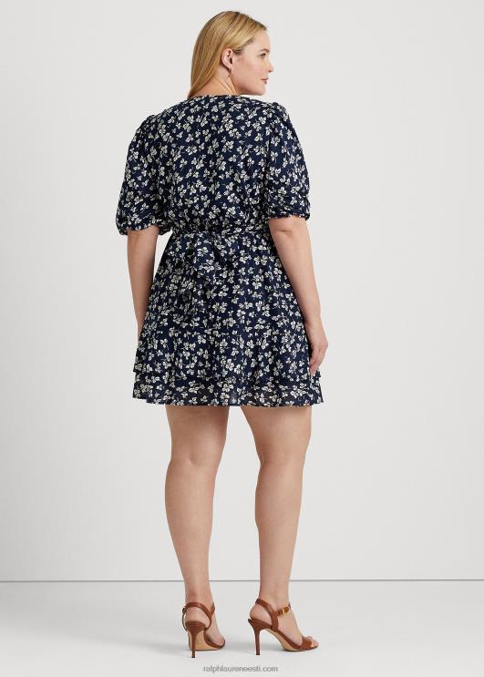 Ralph Lauren naised prindiga lips-ees puuvillane puhvis varrukatega kleit PR0V4701 merevägi/kreem