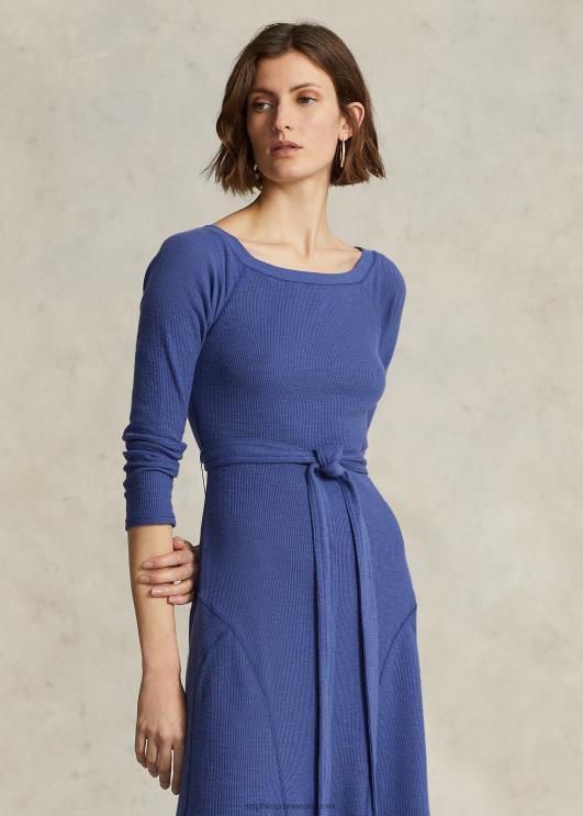 Ralph Lauren naised puuvillane paadikaelusega midi kleit PR0V3122 kuninglik merevägi