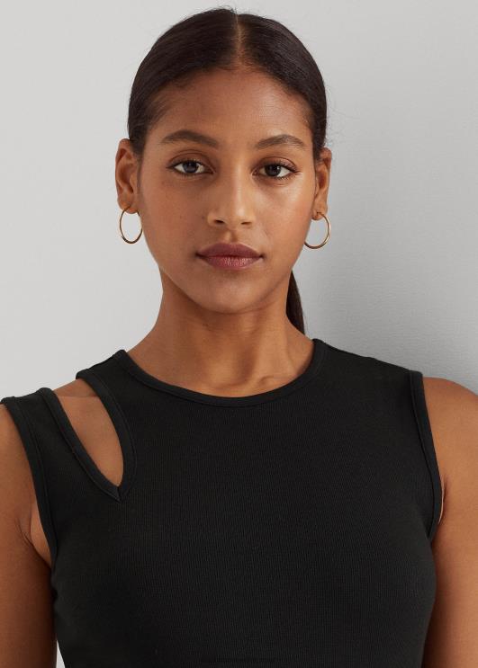 Ralph Lauren naised puuvillasegu varrukateta midi kleit PR0V3907 must