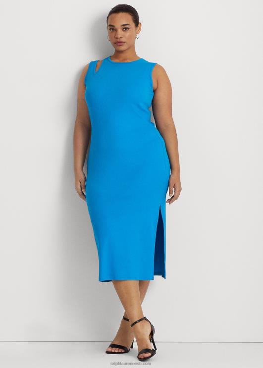 Ralph Lauren naised puuvillasegu varrukateta midi kleit PR0V4552 leekides ookean