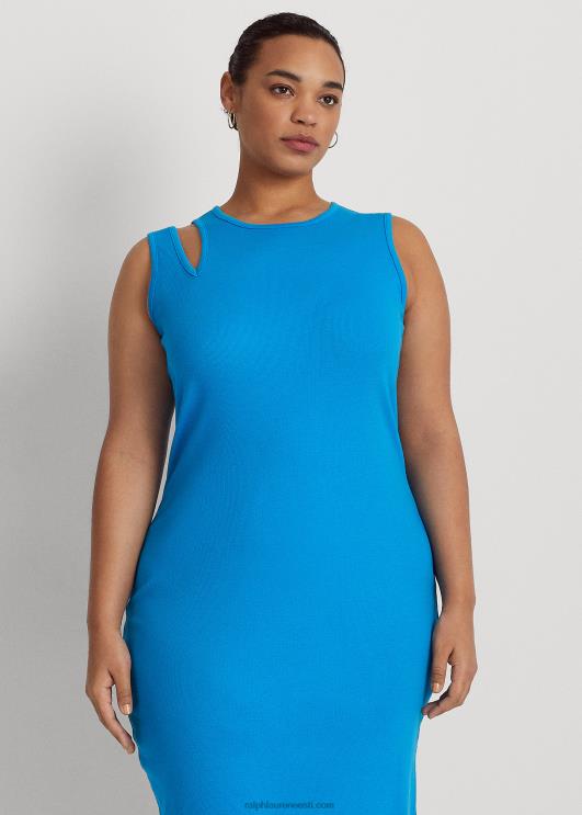 Ralph Lauren naised puuvillasegu varrukateta midi kleit PR0V4552 leekides ookean