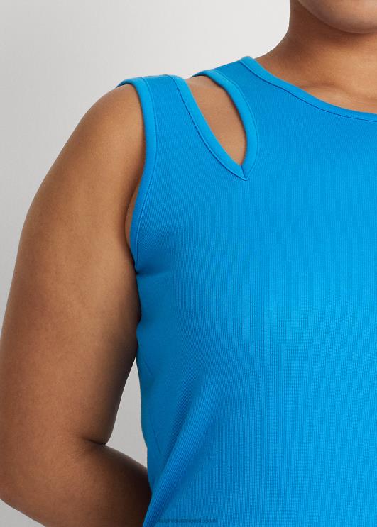 Ralph Lauren naised puuvillasegu varrukateta midi kleit PR0V4552 leekides ookean