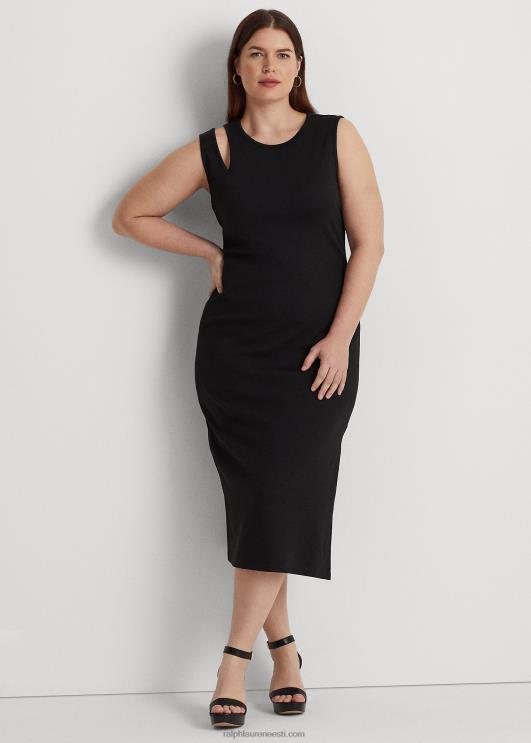 Ralph Lauren naised puuvillasegu varrukateta midi kleit PR0V4553 must