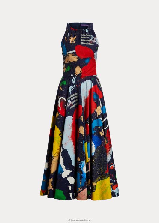 Ralph Lauren naised renshaw mustriga puuvillasest satiinist päevakleit PR0V3511 lux mereväe multi