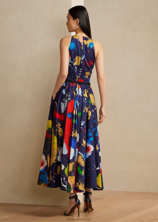 Ralph Lauren naised renshaw mustriga puuvillasest satiinist päevakleit PR0V3511 lux mereväe multi