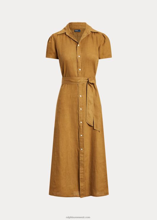 Ralph Lauren naised rihmaga linane lühikeste varrukatega särk PR0V2956 kohvik pruun