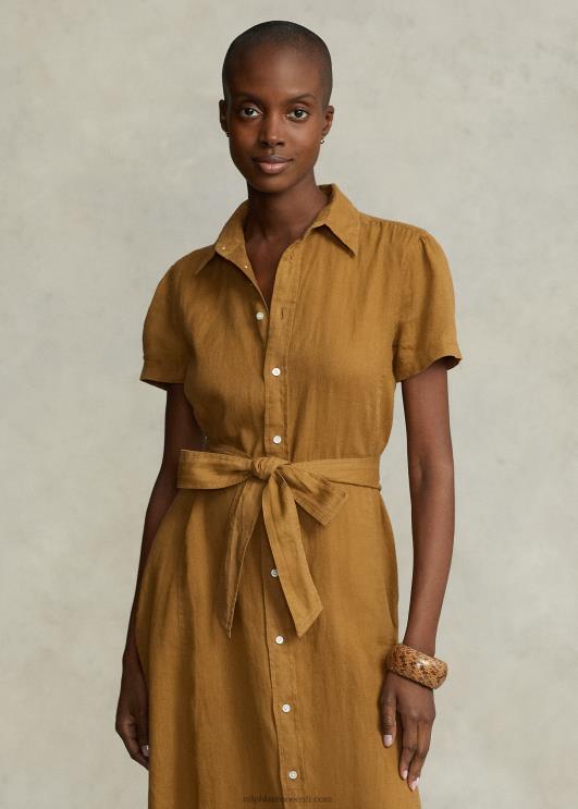 Ralph Lauren naised rihmaga linane lühikeste varrukatega särk PR0V2956 kohvik pruun